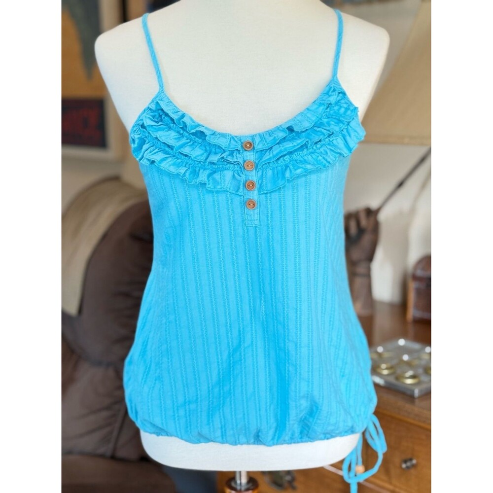 L.E.I. VINTAGE Ruffle Spaghetti Strap Camisole W Wooden Buttons & Beads SZ MED